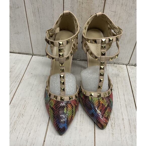 Wild Diva Lounge Women’s Multi Color Studded Faux Leather Stilettos Size 6 Heels - Picture 1 of 13